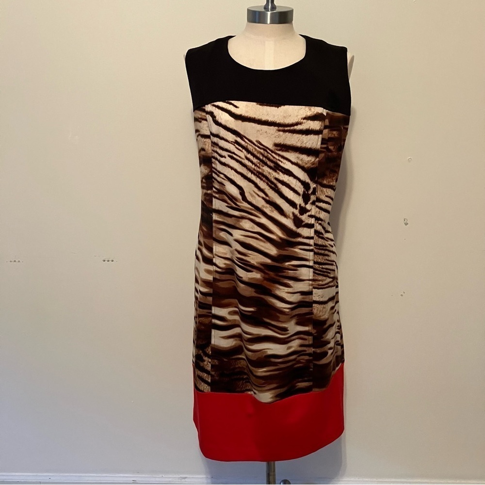Calvin Klein Women’s Sz 16 Animal Stripe Print Sleeveless Dress Knee Length 90s